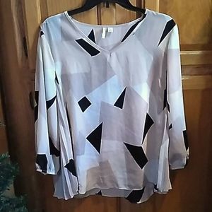 Sz L Neutral Geometric Print Blouse